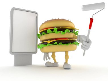 Boş reklam panosu ile Hamburger karakteri