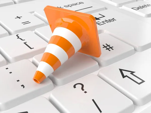 Computer keyboard with traffic cone — Stock Photo, Image