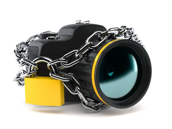 Kamera zincir ve asma kilit ile kilitli — Stok fotoğraf