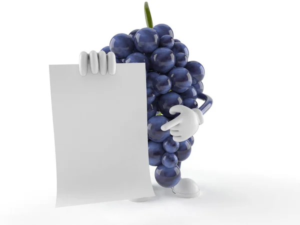 Caráter de uvas com folha de papel em branco — Fotografia de Stock