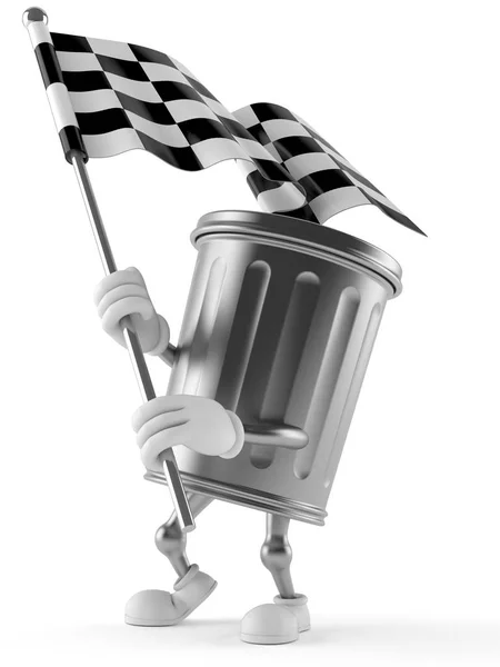 Персонаж мусорного бака с гоночным флагом — стоковое фото