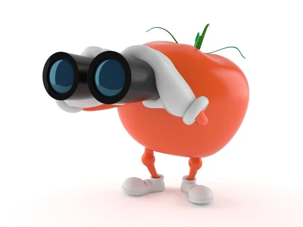 番茄字符拿着双筒望远镜 — 图库照片