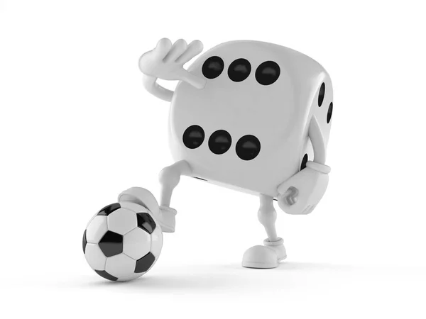 Dice character with soccer ball — Stock Photo, Image