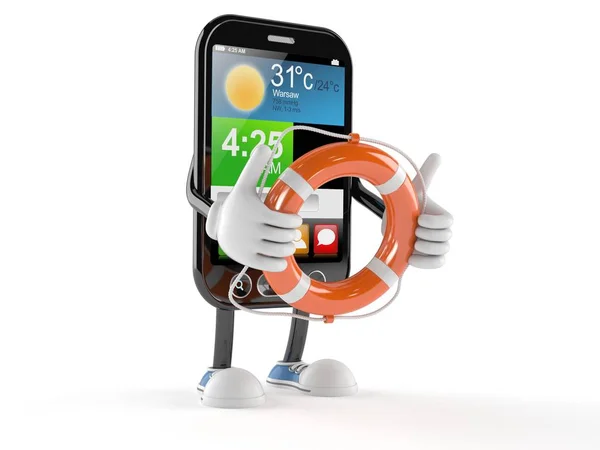 Smart phone character holding life buoy