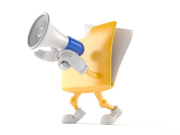Folder character speaking through a megaphone