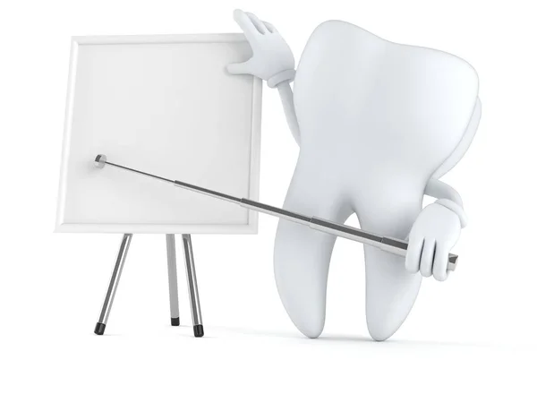 Caráter de dente com quadro branco em branco — Fotografia de Stock