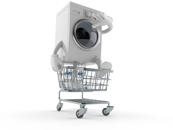 Washer Character Shopping Cart Isolated White Background Illustration — Stock Photo, Image
