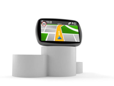 Podyumdaki GPS navigasyonu beyaz arka planda izole edildi. 3d illüstrasyon