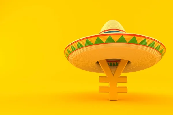 Valuta Yen Con Sombrero Isolato Sfondo Arancione Illustrazione — Foto Stock