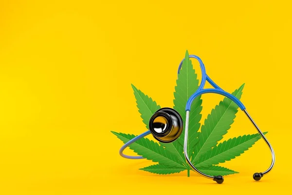 Cannabisblad Med Stetoskop Isolerat Orange Bakgrund Illustration — Stockfoto