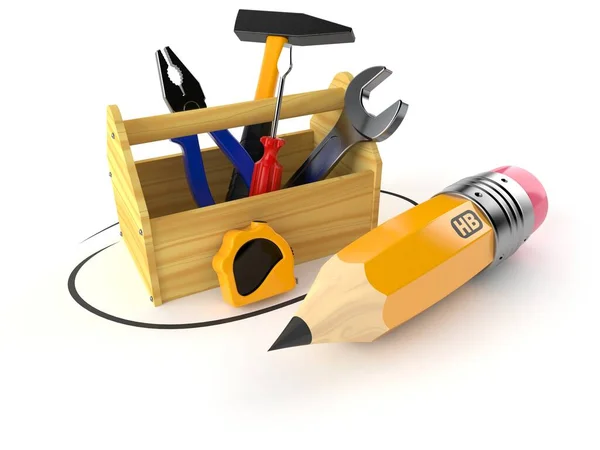 Werkzeugkiste Mit Bleistift Auf Weißem Hintergrund Illustration — Stockfoto