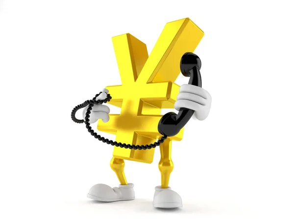 Personagem Iene Segurando Aparelho Telefone Isolado Fundo Branco Ilustração — Fotografia de Stock