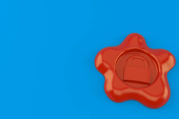 Padlock rubber stamp isolated on blue background. 3d illustration