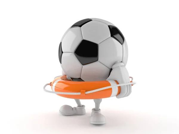 Soccer Ball Character Holding Life Buoy Isolated White Background Illustration — Stock Photo, Image