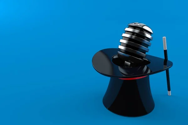 青い背景に隔離された魔法の帽子の中のマイク 3Dイラスト — ストック写真