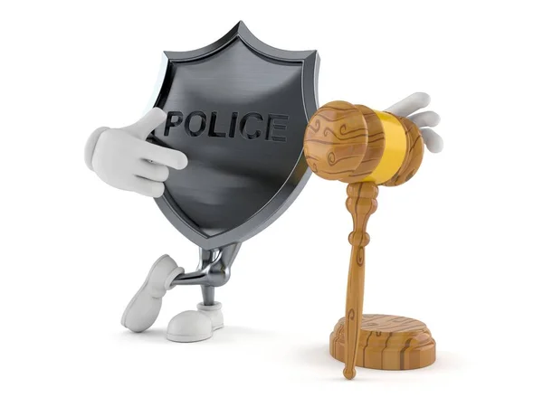 Carattere Distintivo Della Polizia Con Martelletto Isolato Sfondo Bianco Illustrazione — Foto Stock