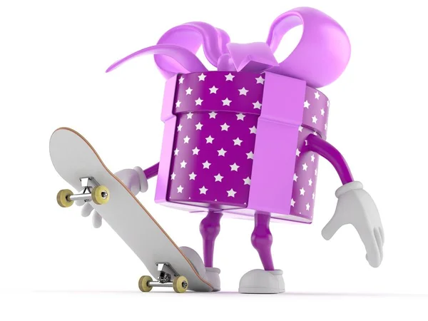 Personagem Presente Com Skate Isolado Fundo Branco Ilustração — Fotografia de Stock