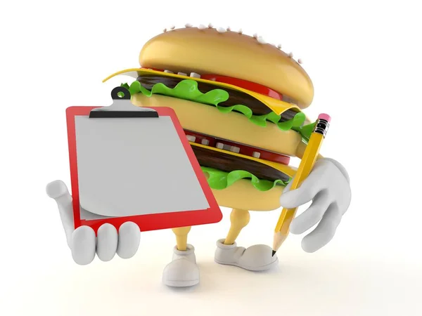 Hamburger Character Holding Clipboard Pencil Isolated White Background Illustration — Stock Photo, Image