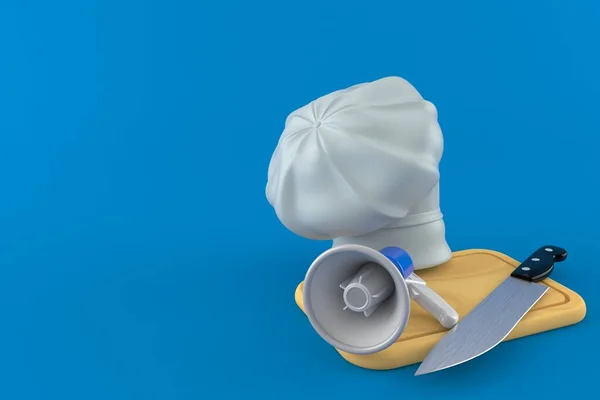 キッチンボードとシェフの帽子が青い背景に隔離されたメガホン 3Dイラスト — ストック写真
