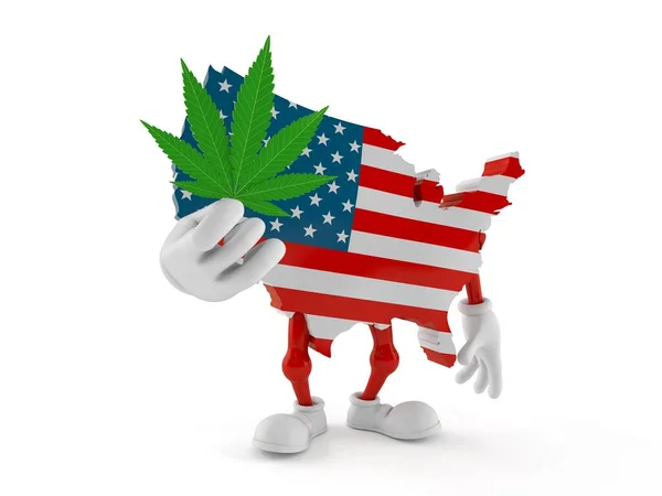 Usa Character Holding Cannabis Leaf Isolated White Background Illustration — Stock Photo, Image