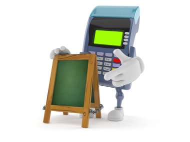 Tebeşir tabelalı kredi kartı okuyucu karakter beyaz arkaplanda izole edildi. 3d illüstrasyon