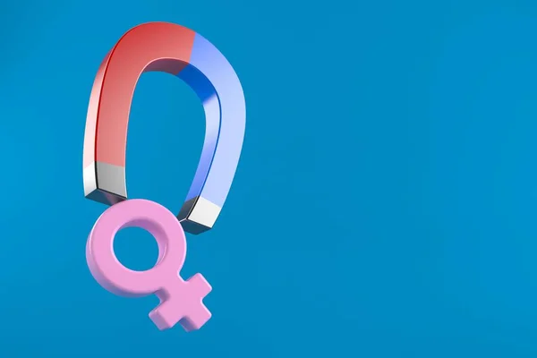 Hoefijzermagneet Met Vrouwelijk Gendersymbool Geïsoleerd Blauwe Achtergrond Illustratie — Stockfoto