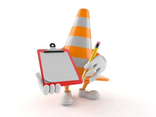 Traffic Cone Character Holding Clipboard Pencil Isolated White Background Illustration — Stock Photo, Image