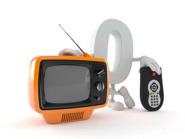 Null Zeichen Mit Fernseher Und Fernbedienung Isoliert Auf Weißem Hintergrund — Stockfoto