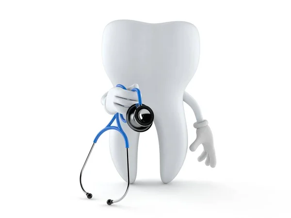 Tooth Character Holding Stethoscope Isolated White Background Illustration — Stock Photo, Image