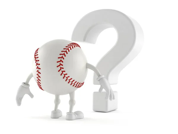Beyzbol Karakteri Beyaz Arkaplanda Izole Edilmiş Soru Işareti Sembolüne Bakıyor — Stok fotoğraf