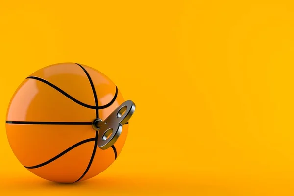 Balón Baloncesto Con Llave Relojería Aislada Sobre Fondo Naranja Ilustración — Foto de Stock