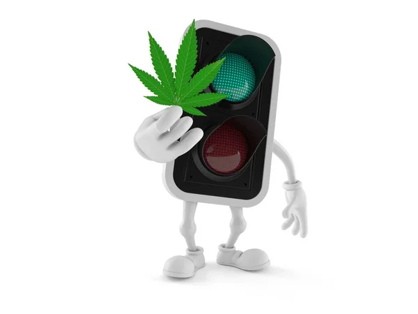 Personagem Semáforo Verde Segurando Folha Cannabis Isolada Fundo Branco Ilustração — Fotografia de Stock