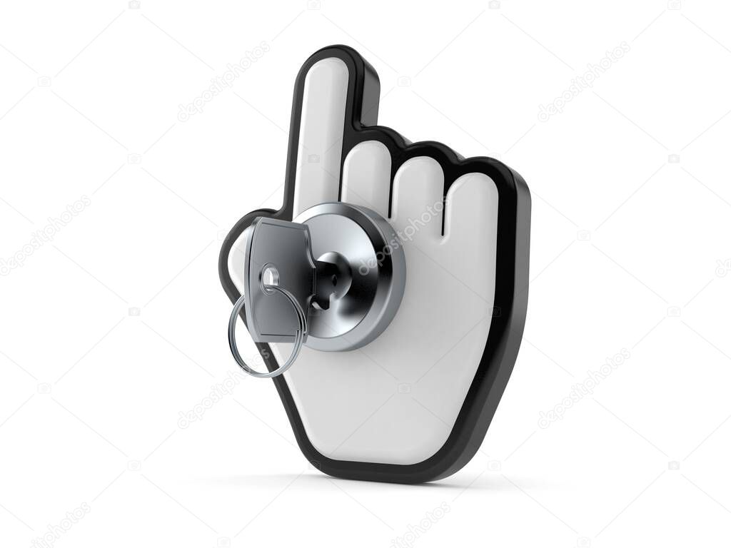 Cursor with door lock isolated on white background. 3d illustration
