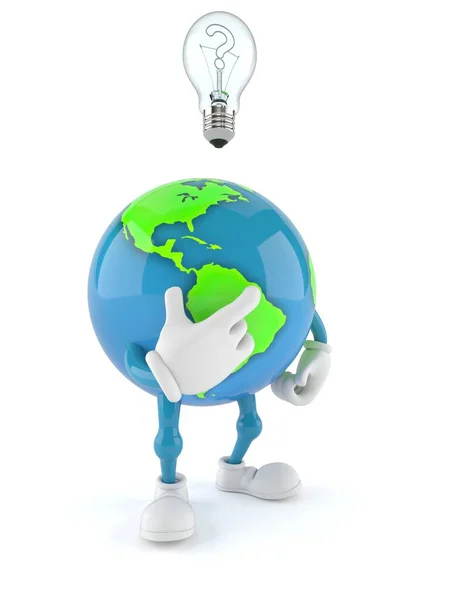 World globe character thinking isolated on white background. 3d illustration