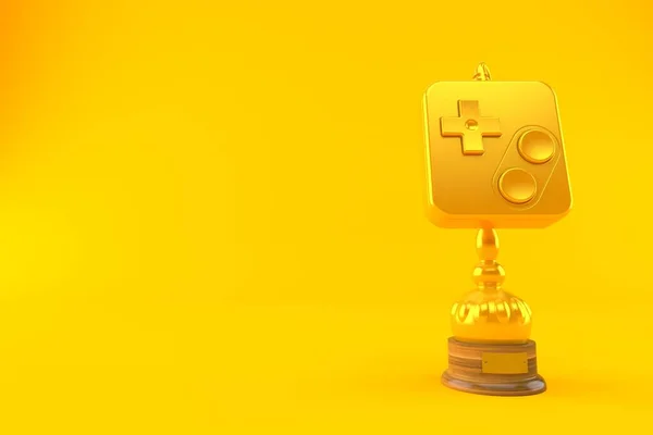 Gamepad Troféu Dourado Isolado Fundo Laranja Ilustração — Fotografia de Stock