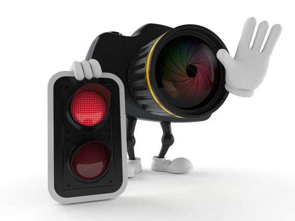 Personagem Câmera Com Luz Vermelha Isolada Fundo Branco Ilustração — Fotografia de Stock