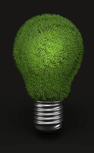 Glühbirne Aus Gras Auf Grauem Hintergrund Illustration — Stockfoto