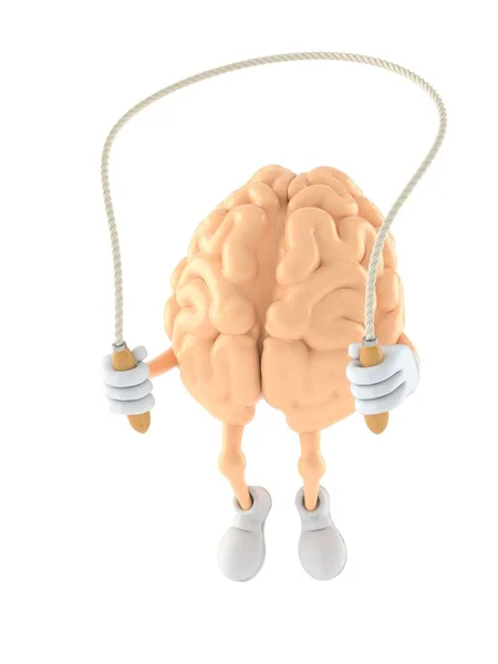 Brain Character Jumping Jumping Rope Isolated White Background Illustration — Stock Photo, Image