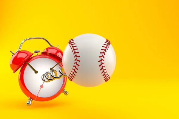 Bola Beisebol Com Despertador Isolado Fundo Laranja Ilustração — Fotografia de Stock