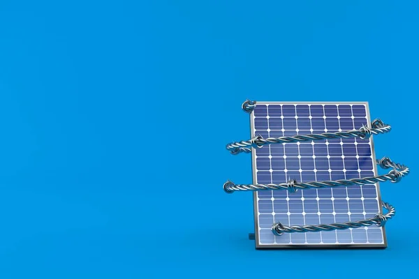 Pannello Fotovoltaico Con Filo Spinato Isolato Fondo Blu Illustrazione — Foto Stock