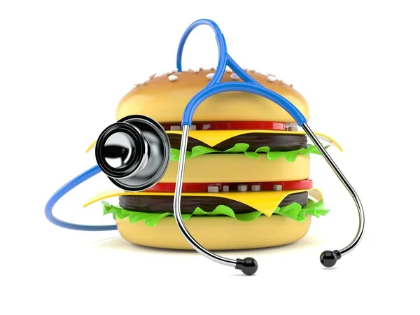 白い背景に単離された聴診器とCheeseburger 3Dイラスト — ストック写真