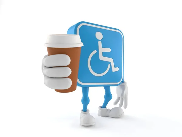 Personaje Discapacitado Sosteniendo Taza Café Aislado Sobre Fondo Blanco Ilustración —  Fotos de Stock