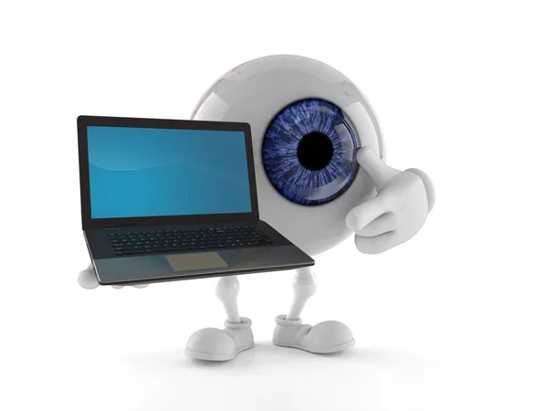 Personagem Bola Olho Segurando Laptop — Fotografia de Stock