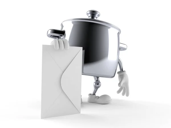 Küchentopf Charakter Mit Umschlag Isoliert Auf Weißem Hintergrund Illustration — Stockfoto