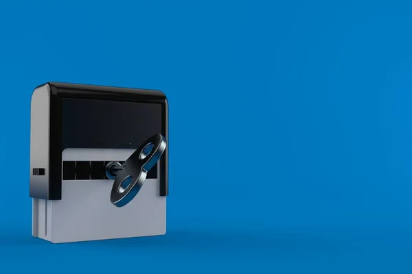 Timbro Gomma Con Chiave Meccanica Isolata Sfondo Blu Illustrazione — Foto Stock