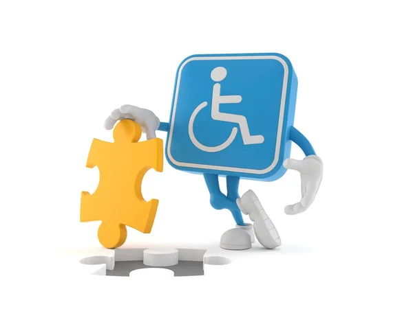 Personaggio Handicappato Con Puzzle Isolato Sfondo Bianco Illustrazione — Foto Stock