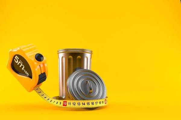 Trash can with measuring tape isolated on orange background. 3d illustration