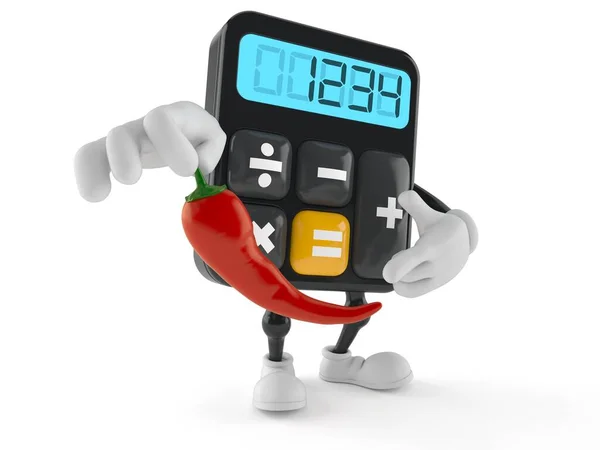 Calculator Character Holding Hot Pepper Isolated White Background Illustration — Stock Photo, Image