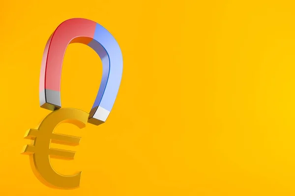 Ευρώ Νόμισμα Πέταλο Μαγνήτη Απομονώνονται Πορτοκαλί Φόντο Εικονογράφηση — Φωτογραφία Αρχείου