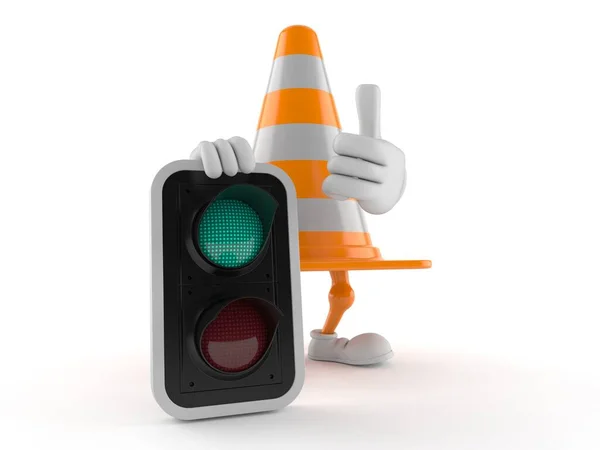 Traffic Cone Character Green Light Isolated White Background Illustration — Stock Photo, Image